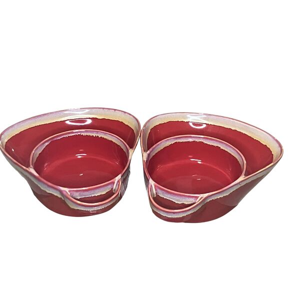 The Lakeside Collection Stoneware Dual Compartment Soup & Side Bowl Set - Red - Picture 2 of 5
